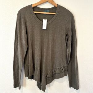 NWT Anthropologie Left of Center Asymmetrical Split Hem 100% Cotton Top Size S